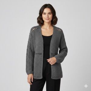 House of Harlow Gray Wool Alpaca Chunky Open Cardigan Sweater - S/M